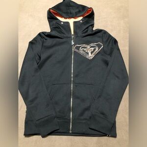 Roxy zip front hoodie. Size small. Black / multi coloured logo